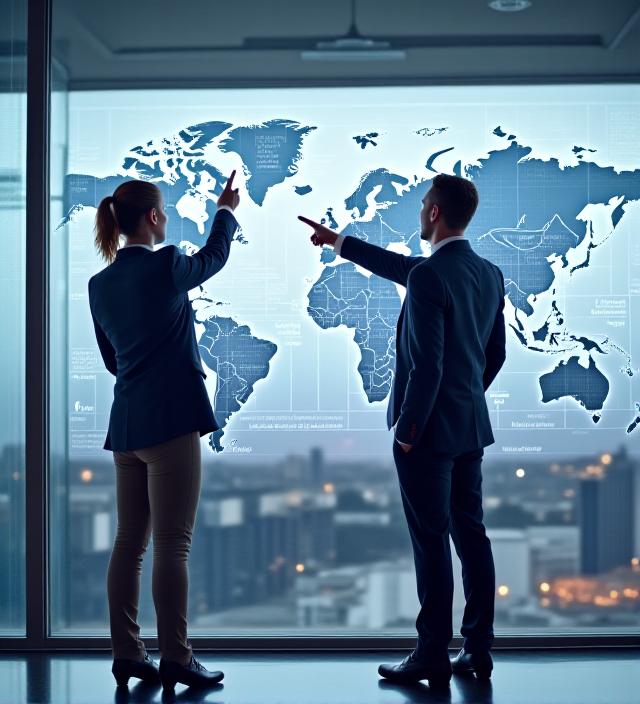 Logistics managers coordinating freight movement in a modern office