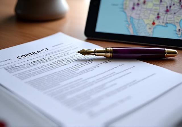 Legal documents and a digital tablet representing logistics contracts